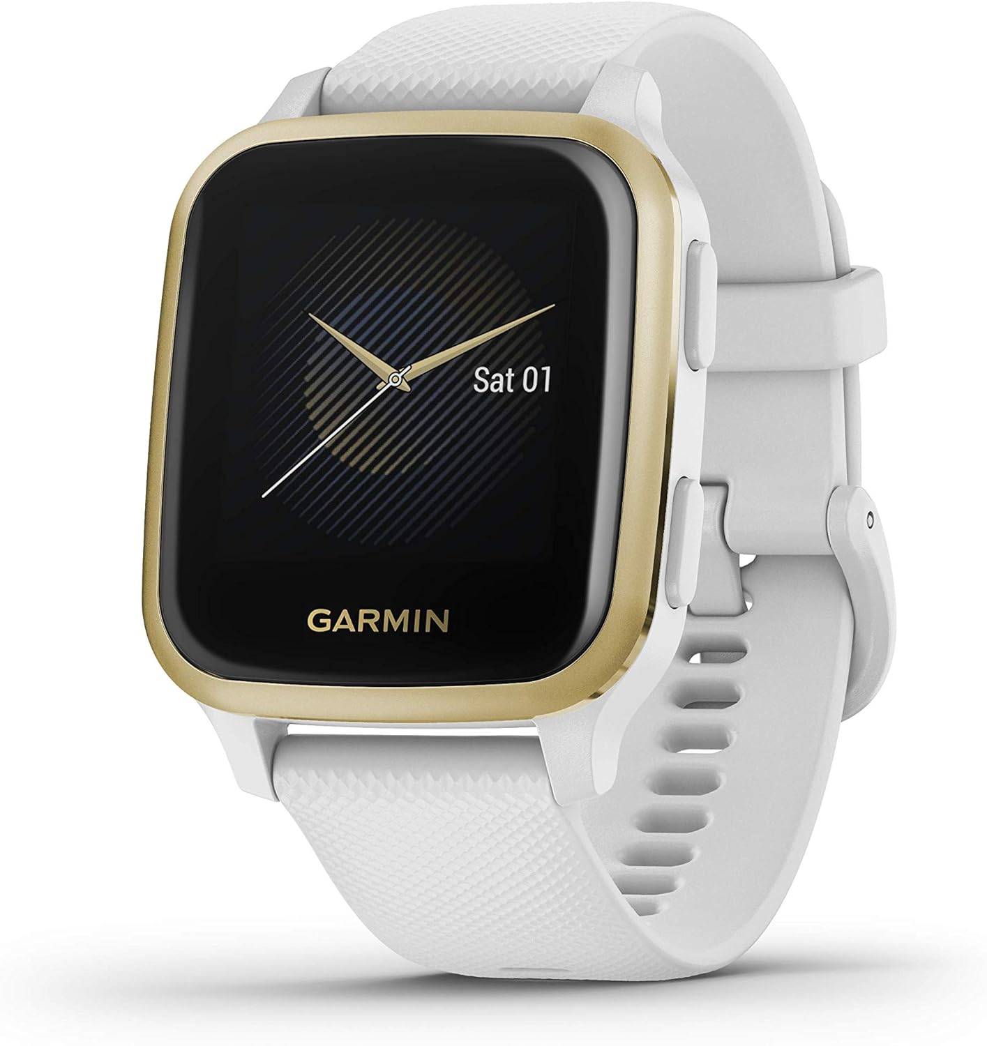 Garmin Venu Sq GPS Smartwatch in Light Gold and White Visit New