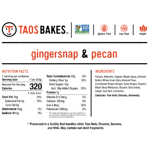 Gingersnap & Pecan Bars by Taos Bakes Clearance Low Shipping