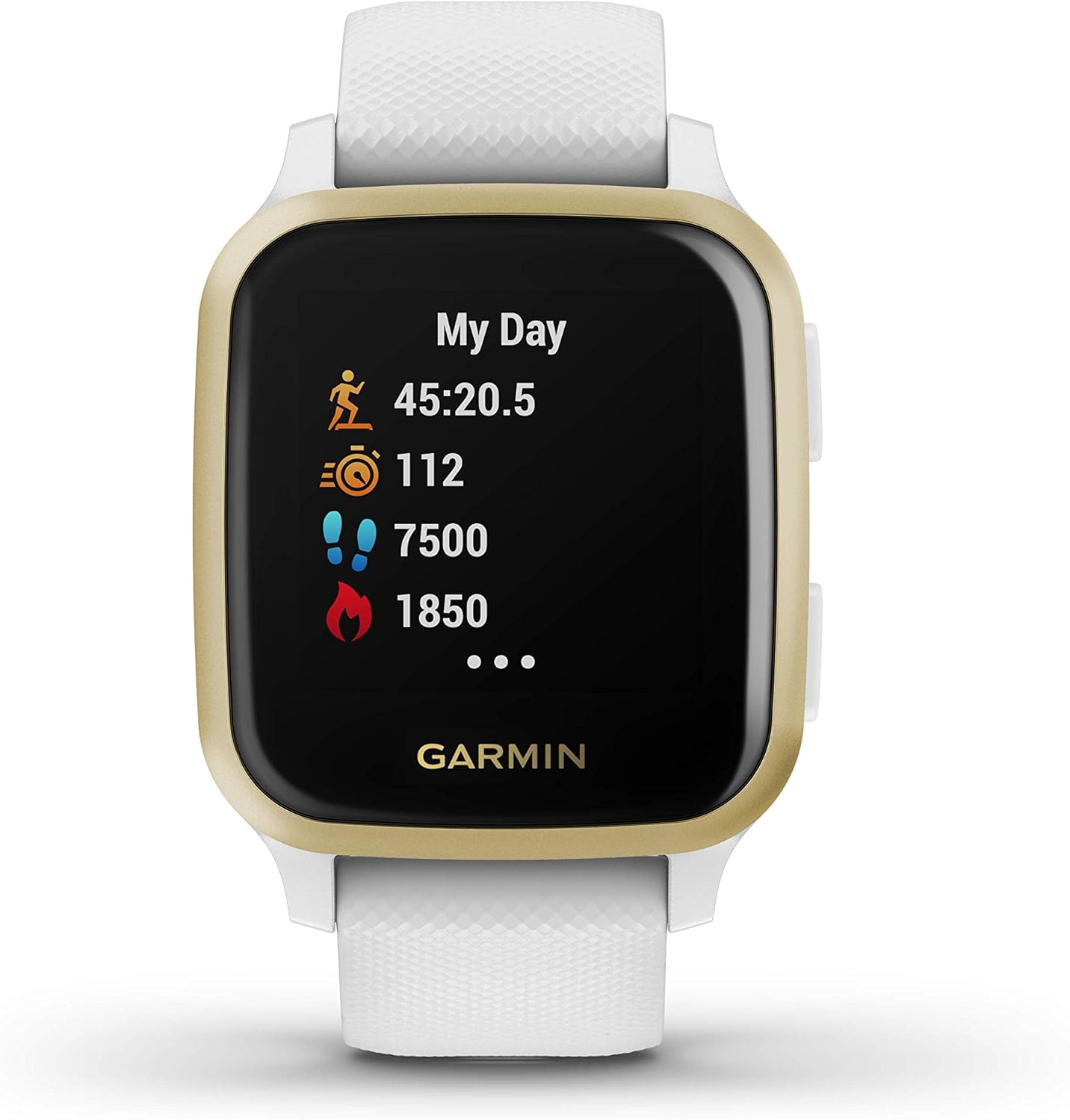 Garmin Venu Sq GPS Smartwatch in Light Gold and White Visit New