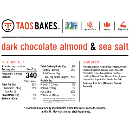 Dark Chocolate Almond & Sea Salt Bars by Taos Bakes Reliable