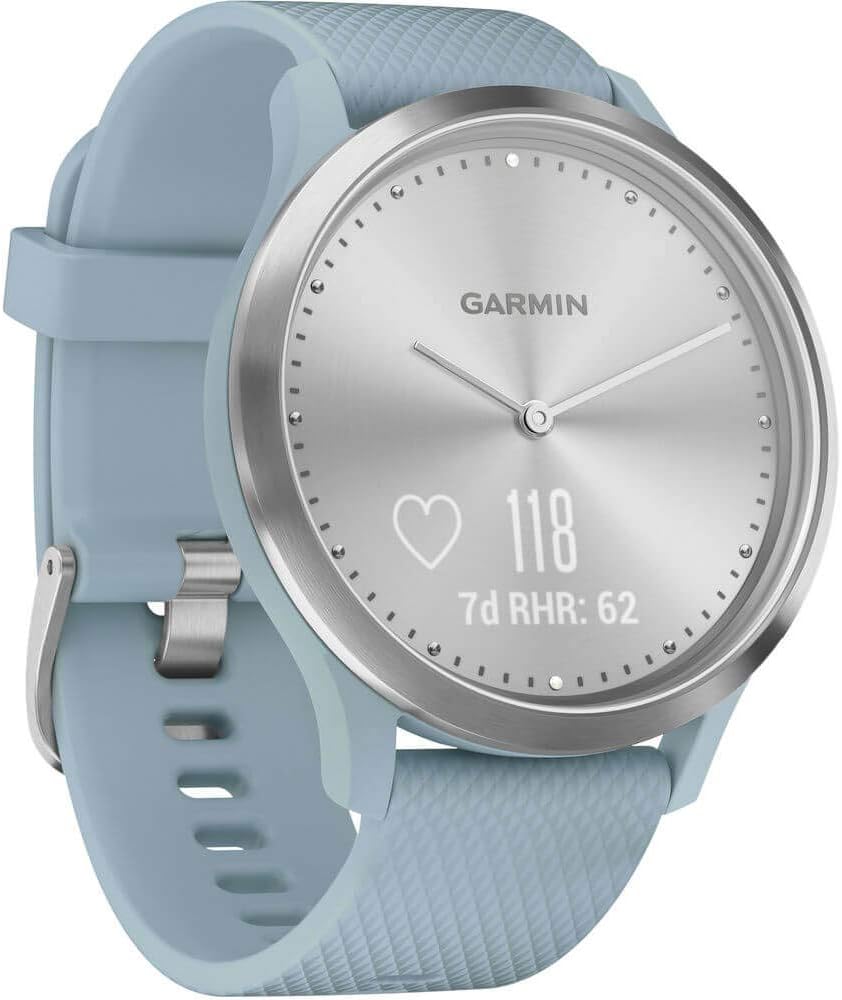 Garmin vivomove HR Hybrid Smartwatch - Silver with Sea Foam Silicone Band Amazon For Sale