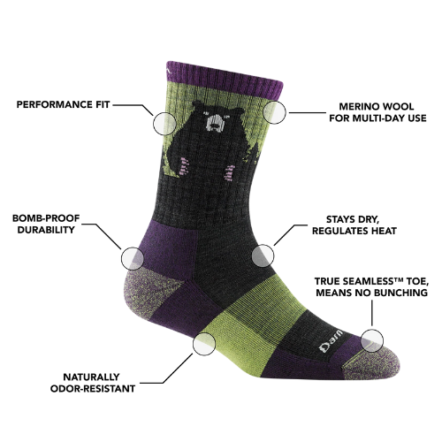 Women's Bear Town Micro Crew Lightweight Hiking Sock by Darn Tough Free Shipping With Paypal