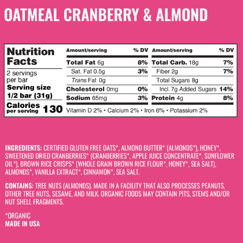 Oatmeal Cranberry Almond Bars by Kate's Real Food Free Shipping Wiki