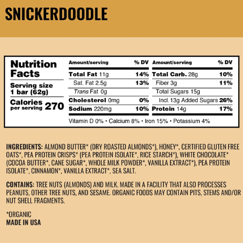 Snickerdoodle Protein Bars by Kate's Real Food Outlet Reliable