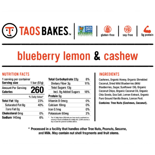 Blueberry Lemon & Cashew Bars by Taos Bakes Outlet New Arrival