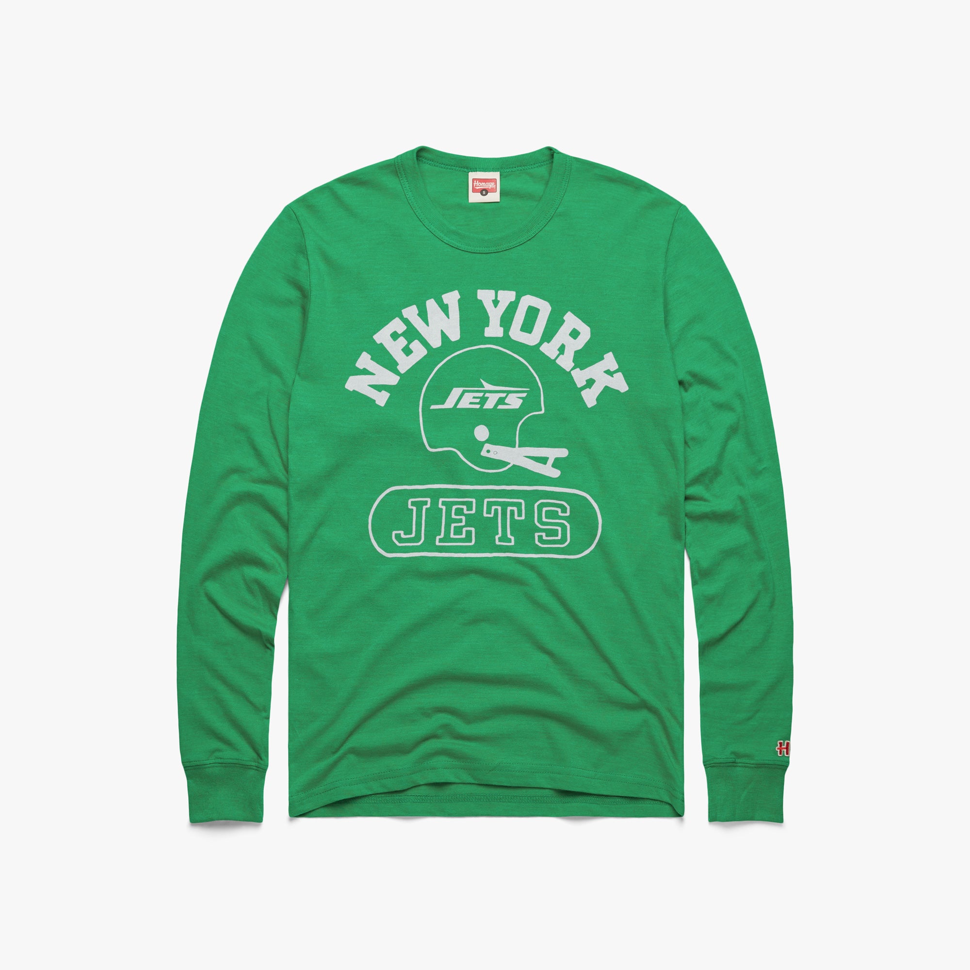 New York Jets Throwback Helmet Long Sleeve Tee Low Pice Fee Shipping For Sale