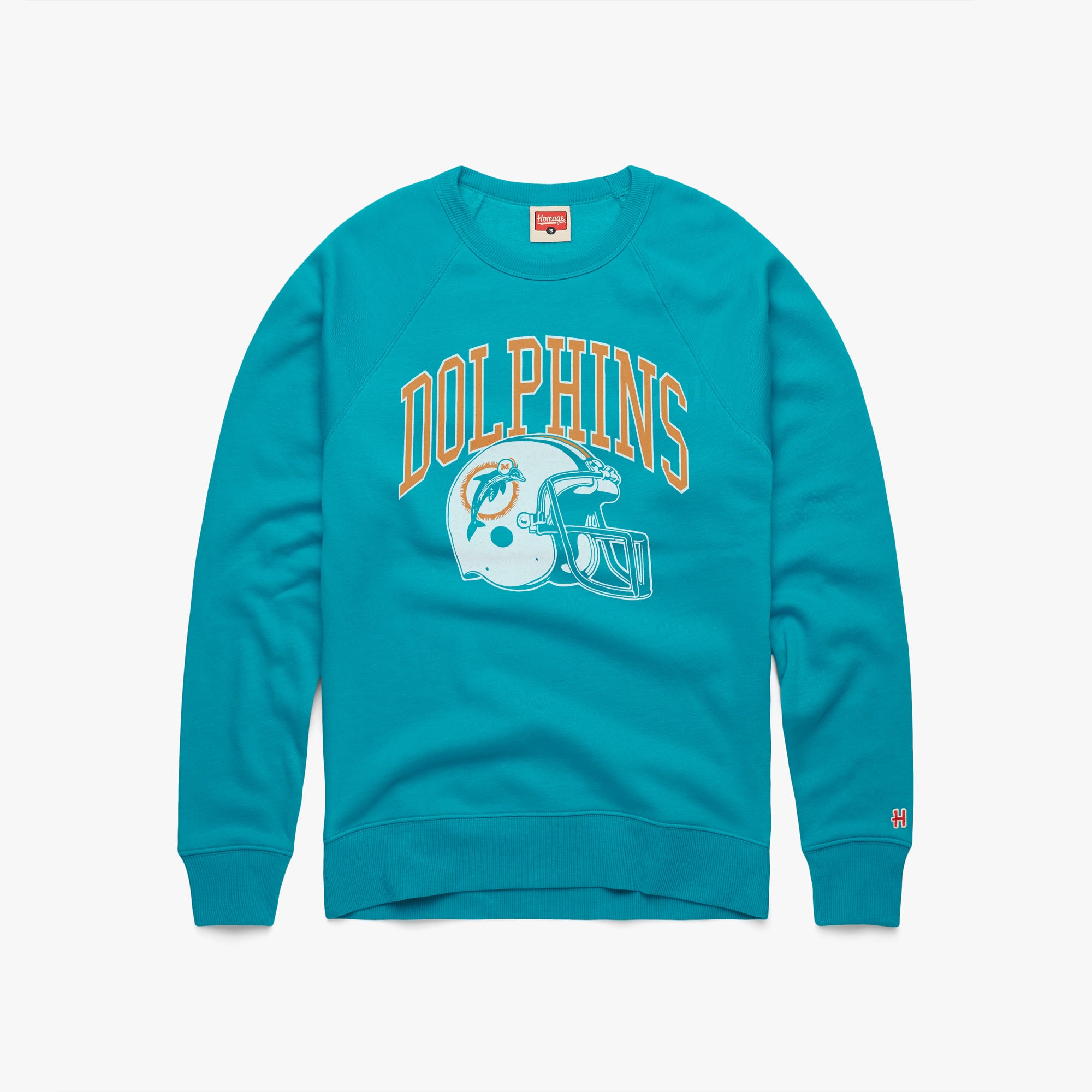 Miami Dolphins Helmet Retro Crewneck 100% Guaranteed